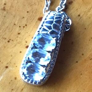 Stainless Steel & White Topaz Necklace 3 Genuine Oval Stones Going Down NWOT